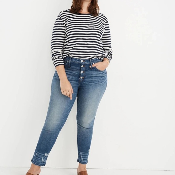 Madewell Slim Straight Distressed Button-Front Edition Jeans In Blue Size 33 - Picture 1 of 8